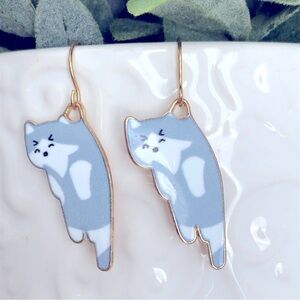 New Kitten Cat Dangle Drop Earrings Cute Fun Pet Cartoon Anime Kitty Grey Gifts
